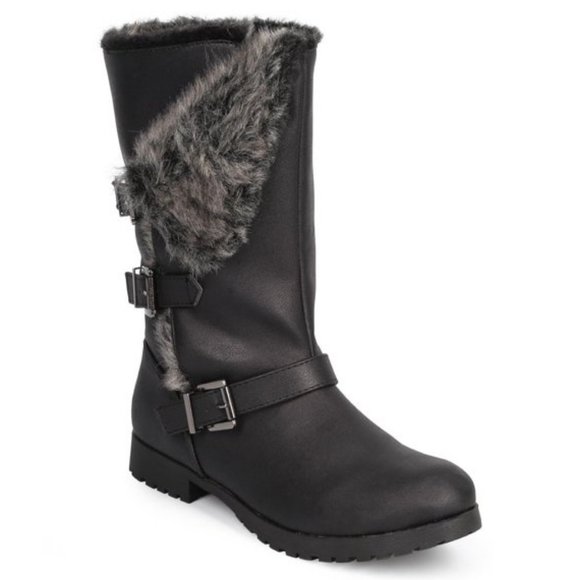 Qupid Shoes Qupid Vegan Leather Fur Trimmed Below The Knee Buckled Winter Black Boot Poshmark